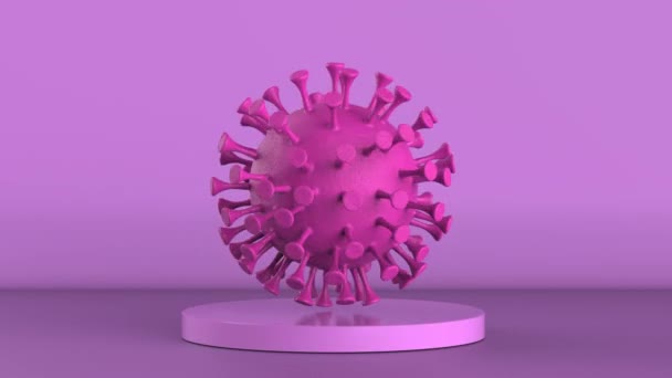 Rendering Rosa Corona Virus Cell Eller Bakteriecell Lila Bakgrund Bilder — Stockvideo