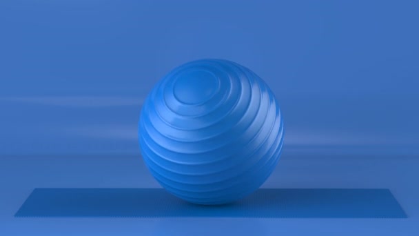 Renderização Azul Fitness Ballblue Ioga Mat Fundo Azul Imagens — Vídeo de Stock