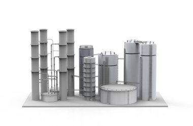 Beyaz arkaplanda 3D petrol rafinerisi oluşturuluyor