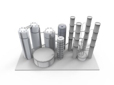 Beyaz arkaplanda 3D petrol rafinerisi oluşturuluyor