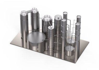 Beyaz arkaplanda 3D petrol rafinerisi oluşturuluyor