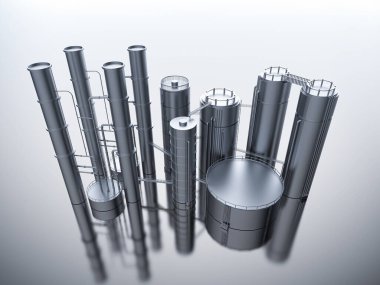 Beyaz arkaplanda 3D petrol rafinerisi oluşturuluyor