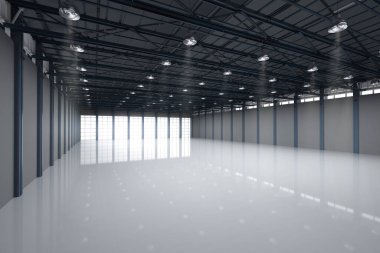 3D boş fabrika iç döşeme kolye lambaları