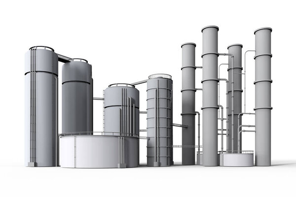 3-й завод по переработке нефти на белом фоне
