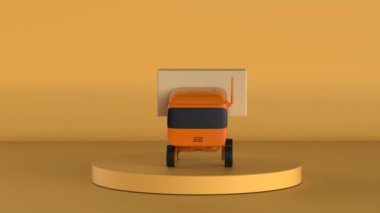 Otomasyon deposu konsepti. 3D dağıtım robotu 4K görüntü taşıyor.