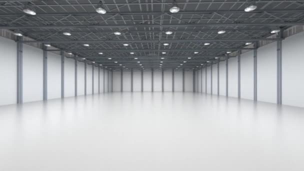 Vykreslování Prázdný Interiér Továrny Přívěskem Lampy Záběry — Stock video