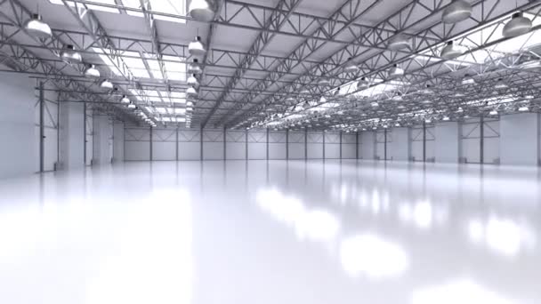 Renderizado Interior Fábrica Vacía Con Lámparas Colgantes Material Archivo — Vídeo de stock