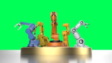 Yeşil ekran arkaplan 4k görüntülerinde izole edilmiş 3D robot kol grubu