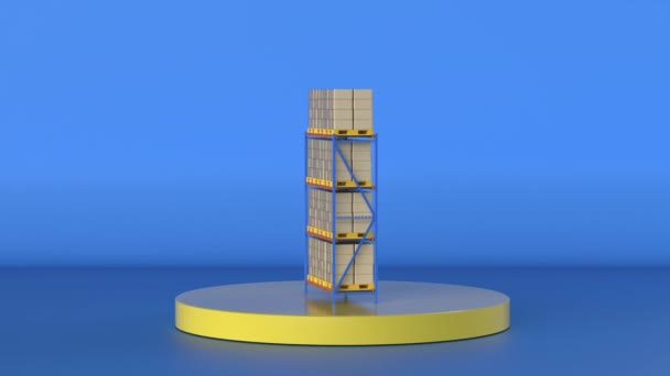 Rack de armazém com caixas de papelão — Vídeo de Stock
