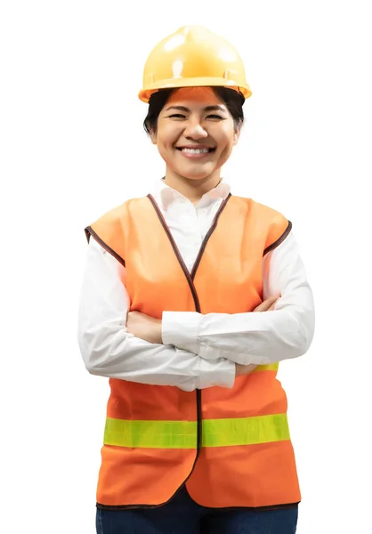 Asiático Engenheiro Técnico Desgaste Capacete Segurança Colete Reflexivo — Fotografia de Stock