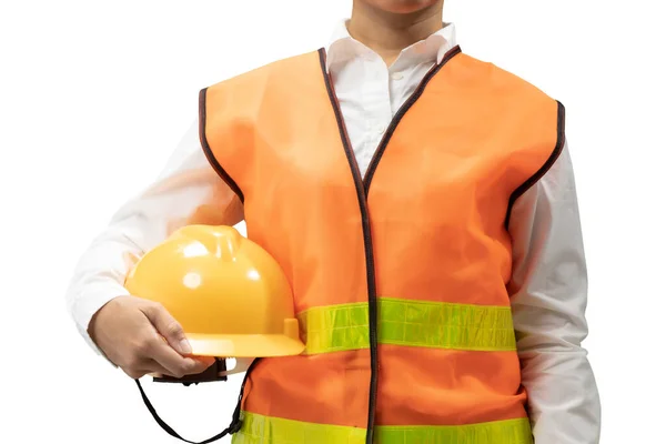 Engenheiro Asiático Técnico Com Capacete Segurança Colete Reflexivo — Fotografia de Stock