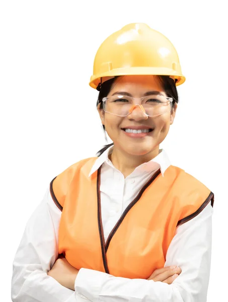 Asian Engineer Technician Wear Safety Helmet Reflective Vest — Stock Photo, Image