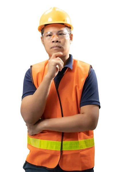 Ingeniero Asiático Técnico Usa Casco Seguridad Chaleco Reflectante —  Fotos de Stock