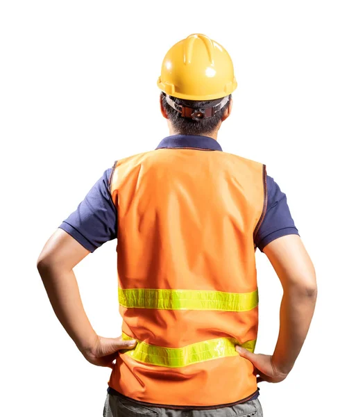 Asian Engineer Technician Wear Safety Helmet Reflective Vest Rear View — Stock Photo, Image