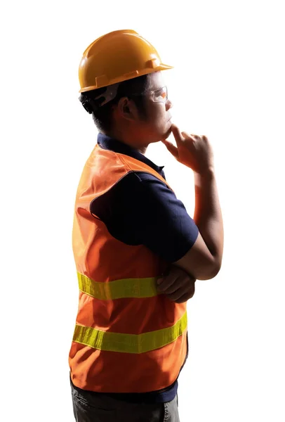 Asian Engineer Technician Wear Safety Helmet Reflective Vest — Stock Photo, Image