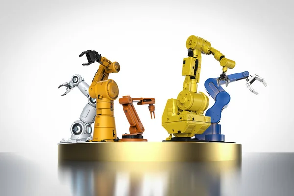 Grupa Renderująca Ramion Robotów Scenie — Zdjęcie stockowe