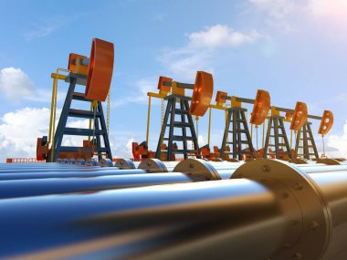 3D işlenmemiş petrol pompası veya mavi gökyüzü petrol platformu