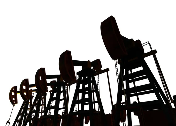 Рендеринг Силуэта Сырой Нефтяной Насос Нефтяная Вышка Белом Фоне — стоковое фото