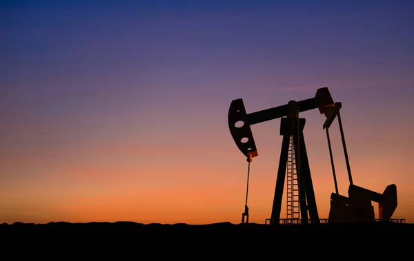 Representación Bomba Petróleo Crudo Plataforma Aceite Con Cielo Puesta Del —  Fotos de Stock