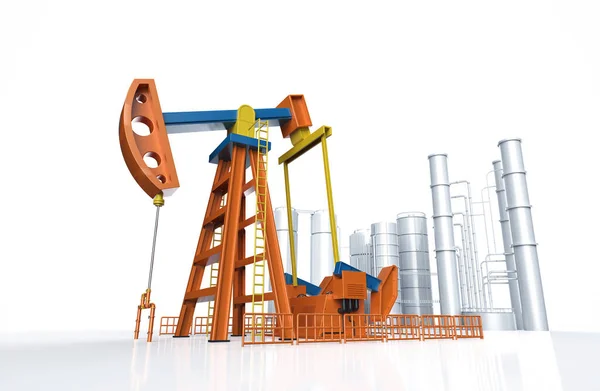 Erdölindustrie Konzept Mit Rendering Rohölpumpe Mit Ölraffinerie Und Barrel — Stockfoto