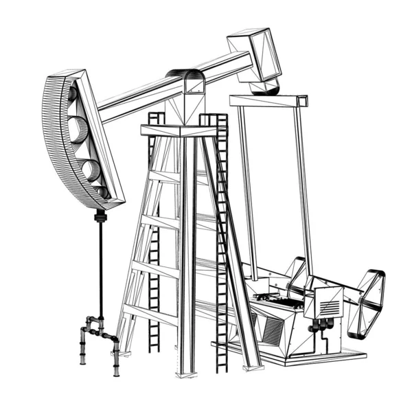 Rendering Crude Oil Pump Oil Rig Sketch White Background — Stock Photo, Image
