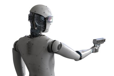 3D görüntüleme robotu veya cyborg holding silahı