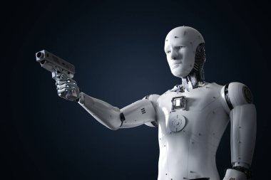 3D görüntüleme robotu veya cyborg holding silahı