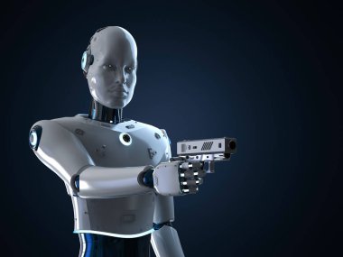 3D görüntüleme robotu veya cyborg holding silahı