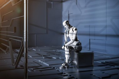 3D sunucu ai robotu düşünür adam olarak düşün ya da hesapla