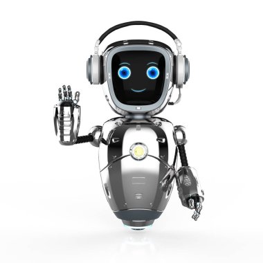 3D sunucu robot asistanı selamlama için elini kaldırsın