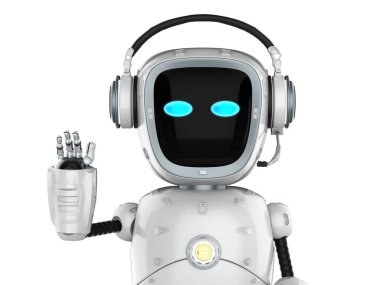 3D sunucu robot asistanı selamlama için elini kaldırsın