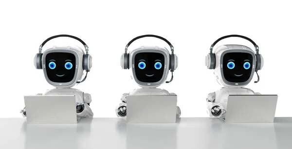 Automatizálási Irodai Dolgozók Renderelő Csoport Robot Asszisztensek Dolgozik Számítógép Notebook — Stock Fotó
