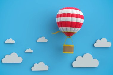 3D görüntüleme sıcak hava balonu mavi gökyüzü arka planında bulut