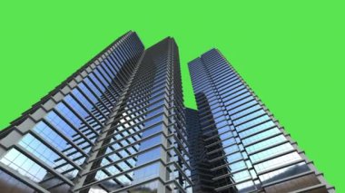 3D yüksek bina görüntüsü yeşil ekran 4k görüntüde izole edildi