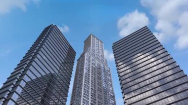 3D yüksek binaların mavi gökyüzü arkaplan 4k görüntüsü