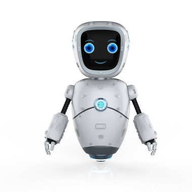 3D sunucu tepsisi olan sevimli yapay zeka robotu ya da asistan robot