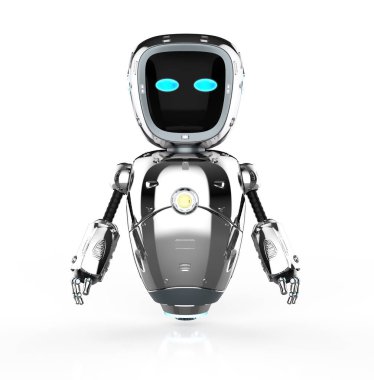 3D sunucu tepsisi olan sevimli yapay zeka robotu ya da asistan robot