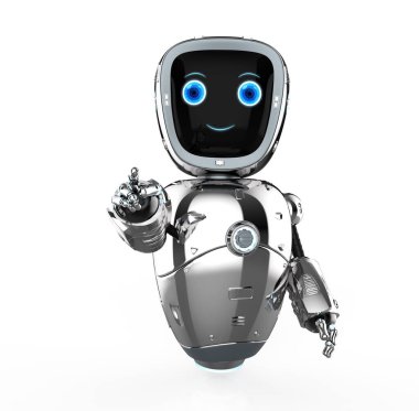 3D görüntüleme sevimli yapay zeka robotu veya yardımcı robot parmak izi beyaz üzerine izole edildi