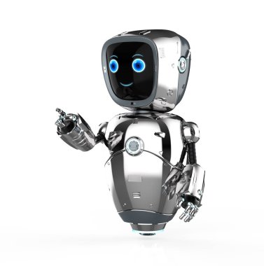 3D görüntüleme sevimli yapay zeka robotu veya yardımcı robot parmak izi beyaz üzerine izole edildi