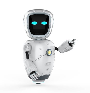 3D görüntüleme sevimli yapay zeka robotu veya yardımcı robot parmak izi beyaz üzerine izole edildi