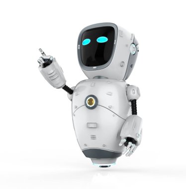 3D görüntüleme sevimli yapay zeka robotu veya yardımcı robot parmak izi beyaz üzerine izole edildi