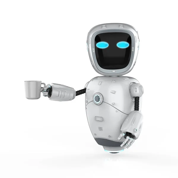 Renderowania Cute Sztuczna Inteligencja Robot Lub Robot Asystent Kubek — Zdjęcie stockowe