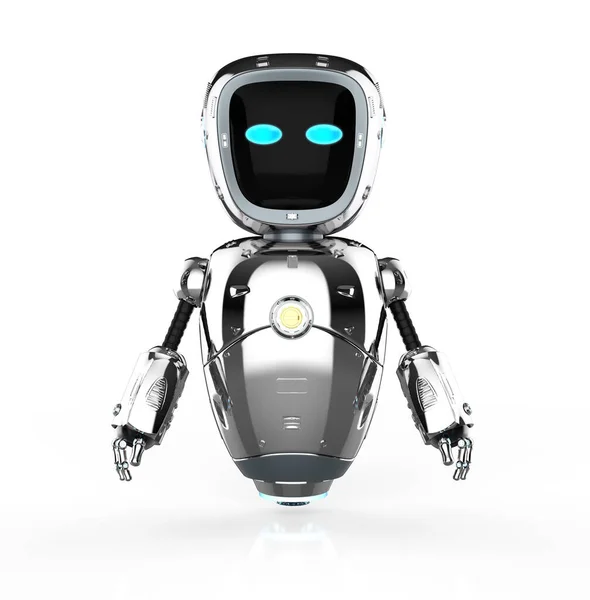 3Dレンダリングかわいい人工知能ロボットやトレイを提供するアシスタントロボット — ストック写真