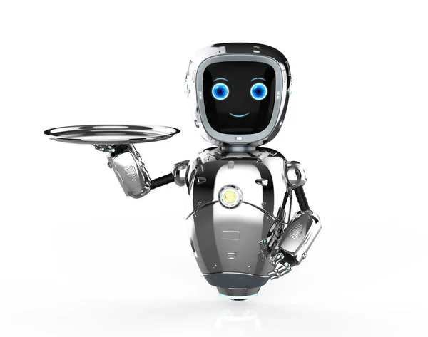 Redarea Drăguț Robot Inteligență Artificială Sau Robot Asistent Tavă Servire — Fotografie, imagine de stoc