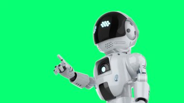 Şirin ve küçük yapay zeka kişisel asistan robot parmak izi yeşil ekran 4k görüntülerinde izole edildi.