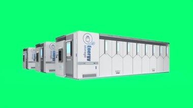 3D görüntüleme beyaz enerji depolama sistemi veya pil kabı birimi yeşil ekran 4k görüntü izole