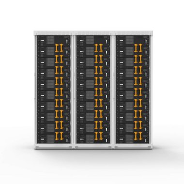 3d rendering energy storage system with transparent cover and battery container units inside on white background