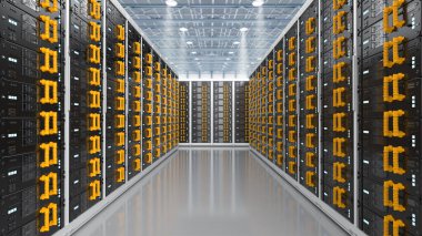 Fabrikada şeffaf kapaklı ve pil konteynır üniteli 3D enerji depolama sistemi