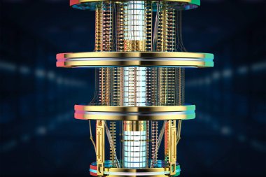 3D işlemeli altın kuantum bilgisayar makinesi kapat