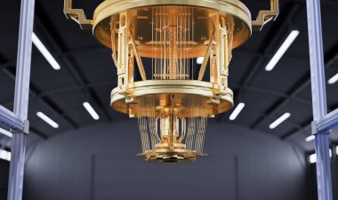 3D işlemeli altın kuantum bilgisayar makinesi kapat